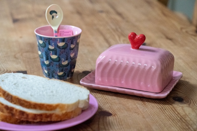 Ceramic Butter Dish in Pink With A Heart By Rice